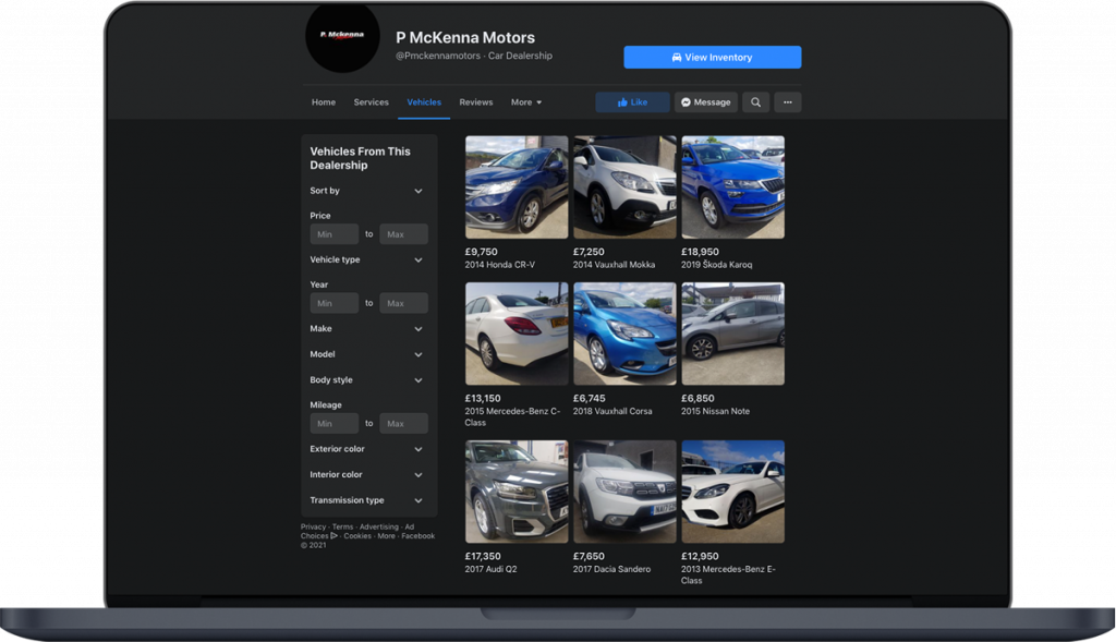 Facebook Vehicles Tab for Used Car Dealerships